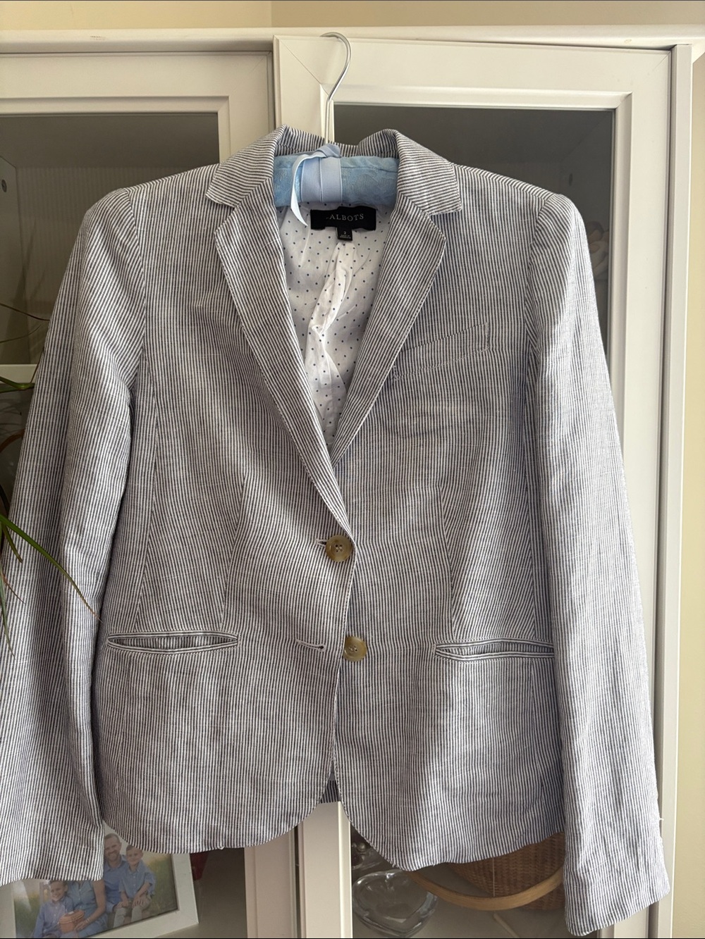 Talbots Blue and White Pinstriped linen Blazer
